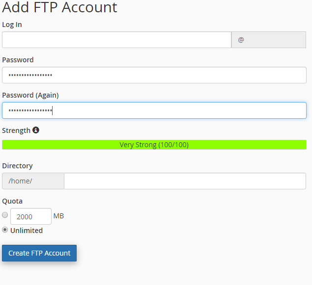 Create a ftp account