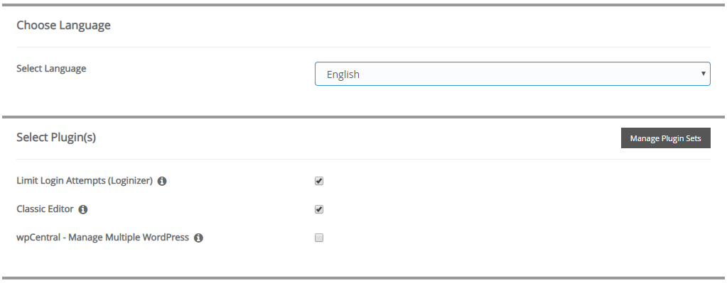 Select Plugins and choose the default language