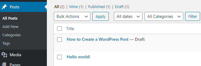WordPress Posts Page